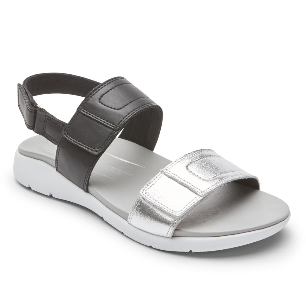 Rockport Womens Eileen 2-Band - Sandals Black/Silver - XJN617453